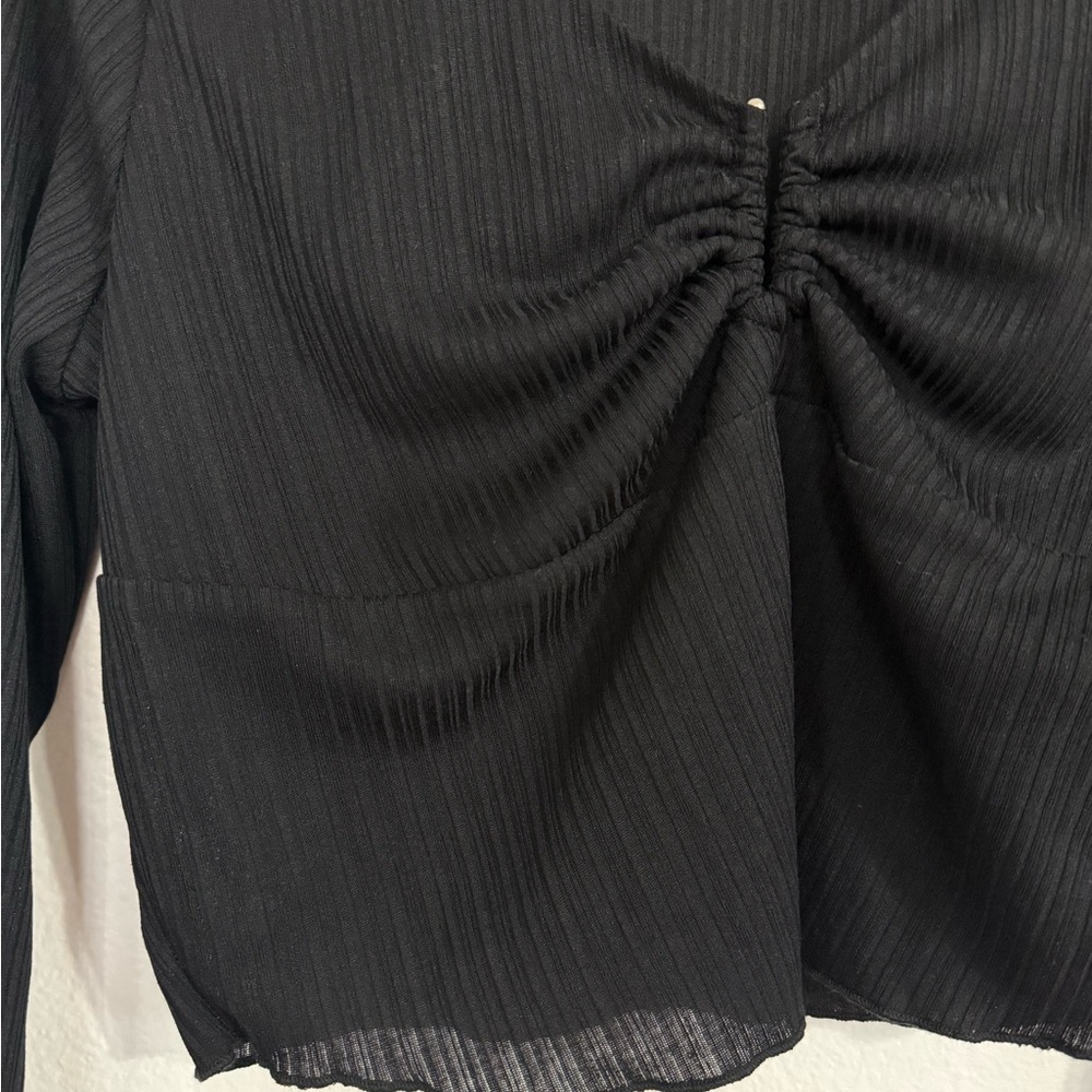 Astr Black V-neck Long Sleeve Blouse